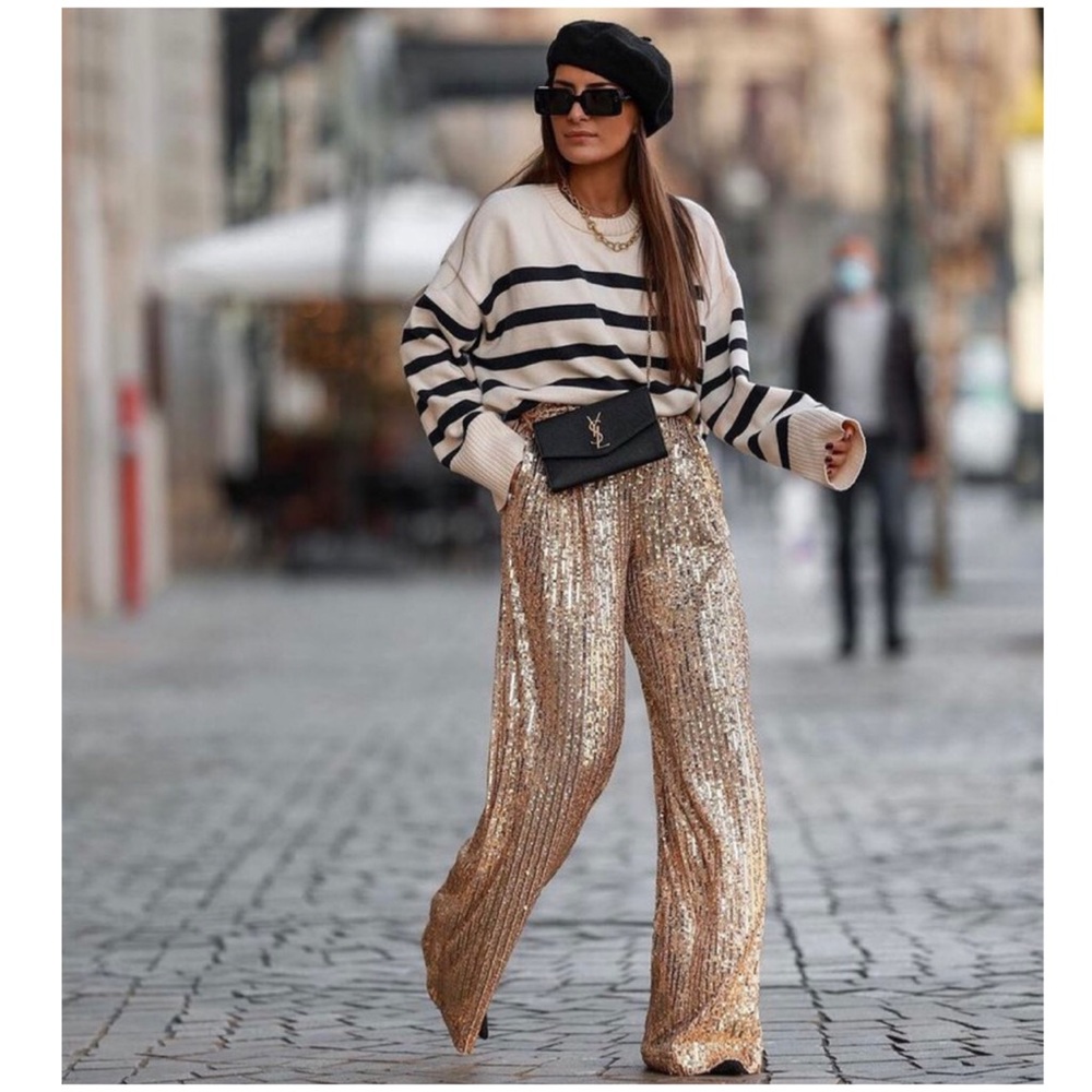 Zara Sequin Wide Leg Pants